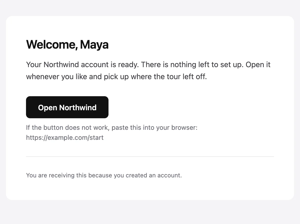 Preview of the Welcome card template